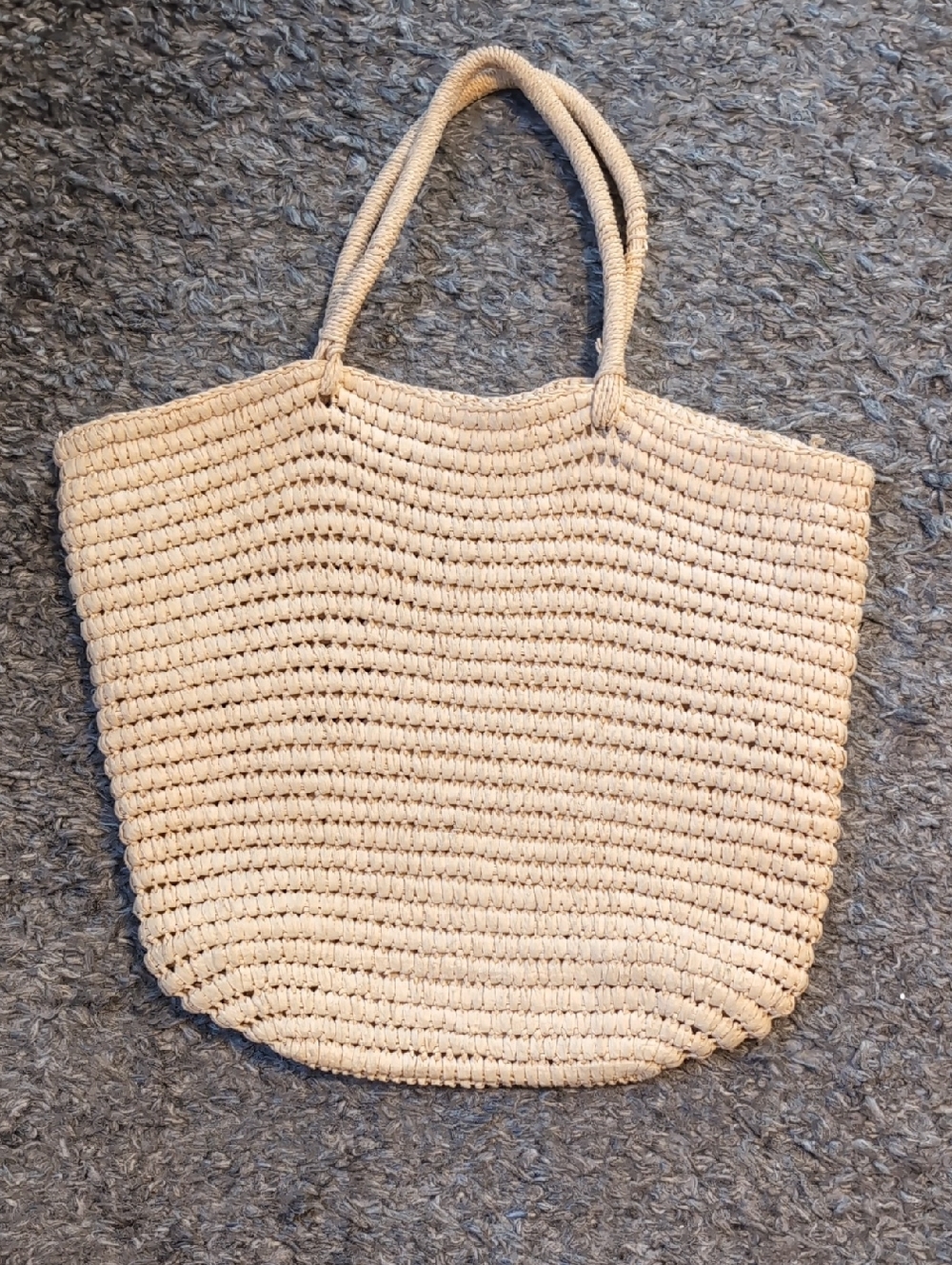 Boho Style Neutral Woven Tote Bag - Cream Straw Beach Tote